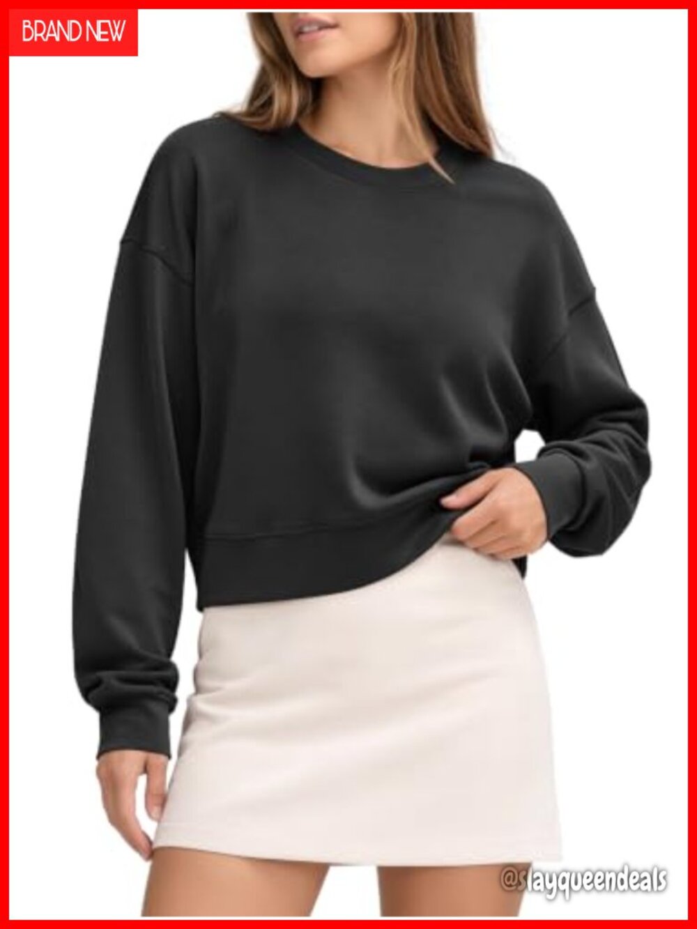 Modal Soft Long Sleeve Cropped Sweatshirt Oversized Crew Neck Pullover Crop Top